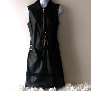 Etcetera Leather & Lace Black Cocktail Dress Size 4